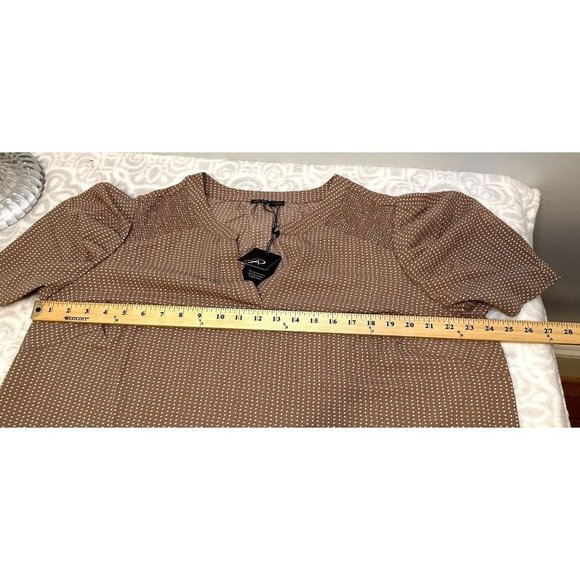 $78 NWT Adrianna Papell Plus Size 1x Brown Cream Polka Dot Short Sleeve Blouse - Picture 12 of 14
